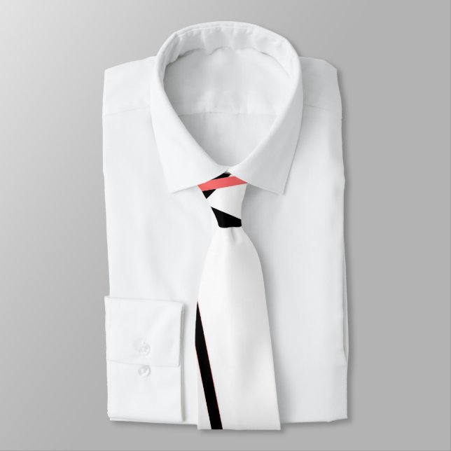 Corbata Coral cruzado en crisis y franjas negras en blanco (Atado)