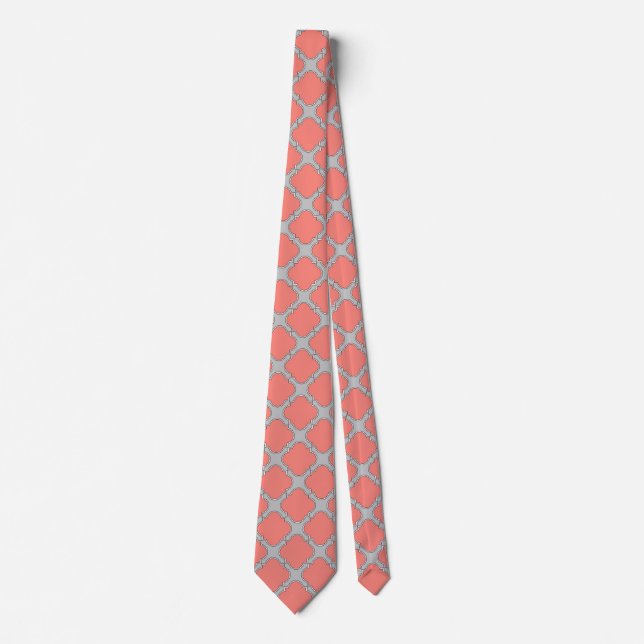Corbata Coral de quatrefoil y gris (Anverso)