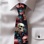 Corbata Coral Gothic Alien Skull Tentacles Steampunk Ocean<br><div class="desc">Calaveras corales florales Cama oceánica de cráneos humanos y extranjeros | Única corbata gótica Elevar tu estilo con nuestro lazo gótico para hombres de cráneo. Con cráneos extraterrestres humanos y rosados entrelazados por tentáculos en un lecho oceánico adornado con hojas y flores de coral. Esta corbata le da un toque...</div>