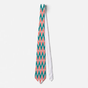 Corbata Coral Pink and Teal Zigzag Pattern