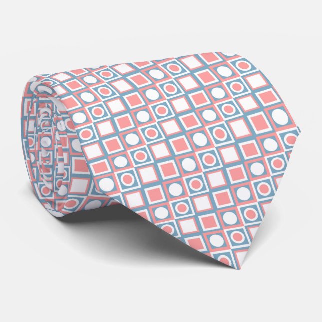Corbata Coral Rubor Rosa Azul Blanco Patrón Artístico (Enrollado)