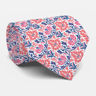 Corbata Coral Suave, Azul Marino Real Profundo y Floral Bl