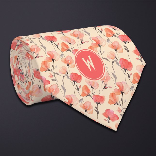 Corbata Coral Sweet Peas Floral (Subido por el creador)