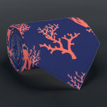 Corbata Coral y Marina Blue Groom Beach Wedding Tie<br><div class="desc">Termina tu ropa de boda azul marino y coral de Groom con esta corbata de boda de la playa de arrecifes de coral</div>
