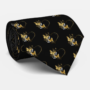 Corbata Corazón con mariposas doradas