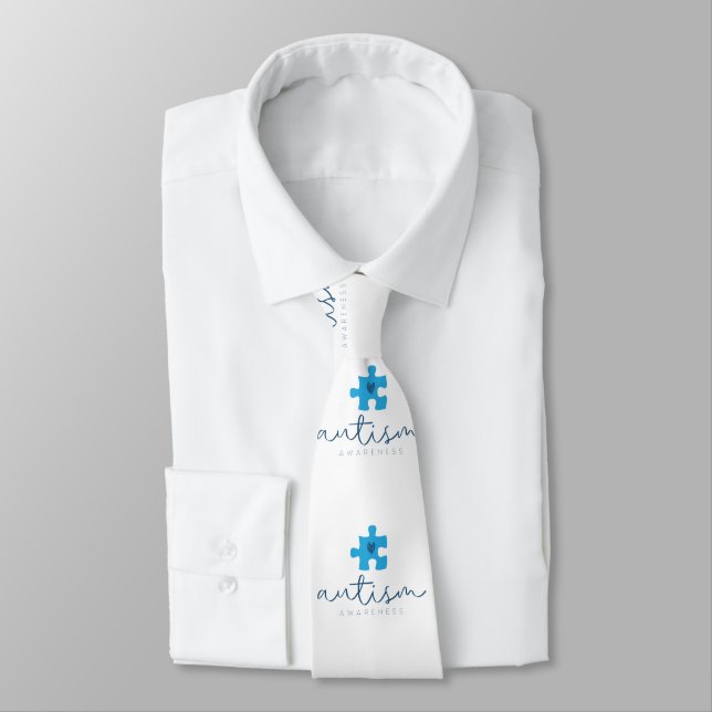 Corbata corazón de pieza de rompecabezas azul de concienci (Atado)