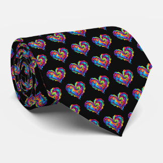 Corbata Corazón de pintura vertida de arcoíris vibrante