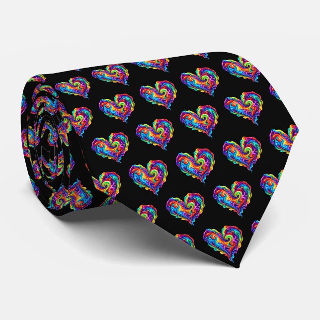 Corbata Corazón de pintura vertida de arcoíris vibrante (Enrollado)