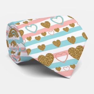 Corbata Corazón de rayas de San Valentín pastel con acento