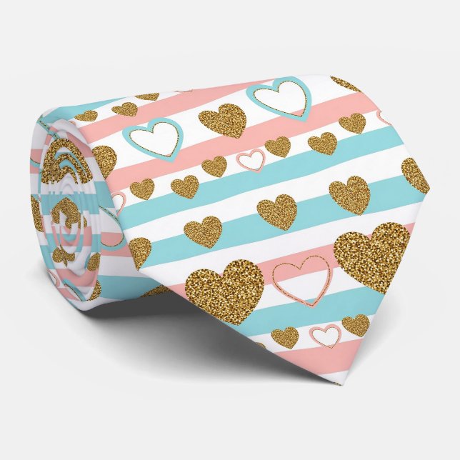 Corbata Corazón de rayas de San Valentín pastel con acento (Enrollado)