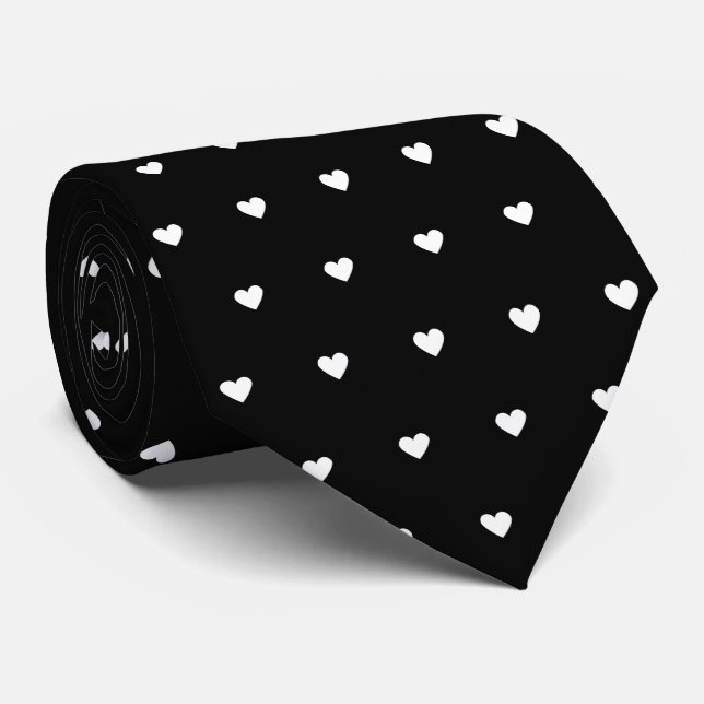 Corbata Corazón en Blanco y Negro (Enrollado)