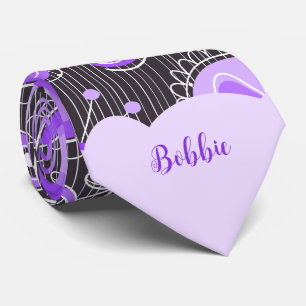 Corbata Corazón gris púrpura caprichoso y nombre floral fl