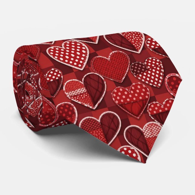 Corbata Corazón moderno de San Valentín rojo negro blanco (Enrollado)