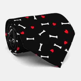 Corbata Corazón Rojo Huesos Blancos Perro Lover Neck Tie