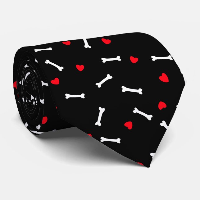 Corbata Corazón Rojo Huesos Blancos Perro Lover Neck Tie (Enrollado)