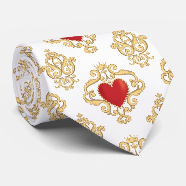 Corbata Corazón Rojo Y Bizcocho De Oro (Enrollado)