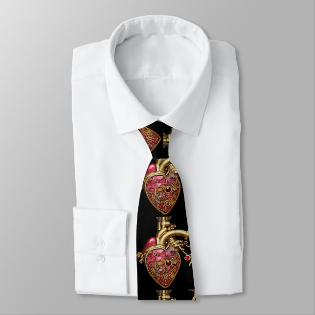 Corbata Corazón Steampunk Anatómico Rubíes y Engranajes (Atado)