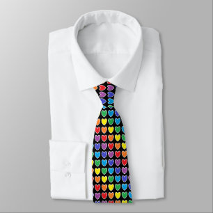Corbata Corazones arcoiris delineados en blanco