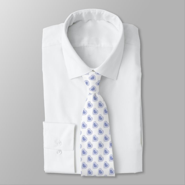 Corbata Corazones Azules Sobre Blanco (Atado)