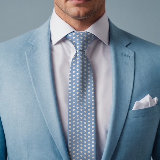 Corbata Corazones Azules Suaves Románticos Día de San Vale (Cool blue tie with subtle heart design for a stylish, festive, and charming Valentine's look.)