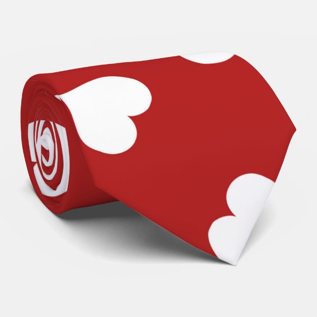 Corbata Corazones blancos de los lazos rojos (Enrollado)