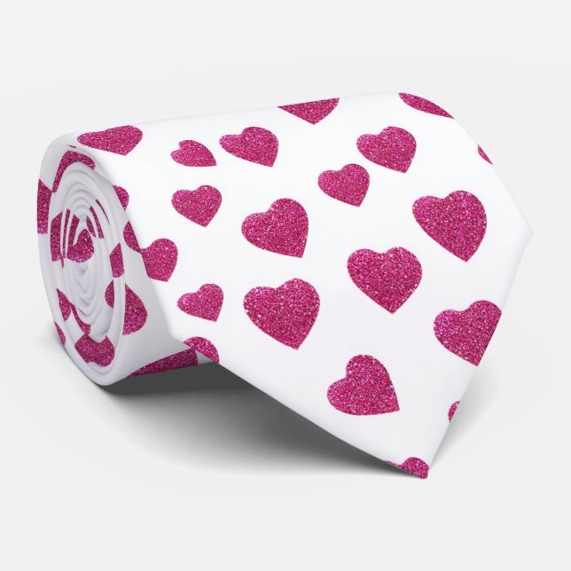 Corbata Corazones Brillantes Rosados de San Valentín de Mo (Enrollado)