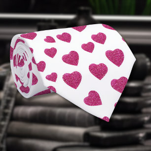 Corbata Corazones Brillantes Rosados de San Valentín de Mo