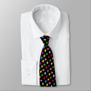 Corbata Corazones de amor coloridos diseño de patrón negro