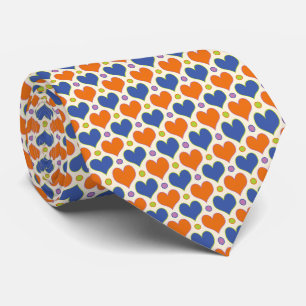 Corbata Corazones de amor y patrón de lunares en azul y na