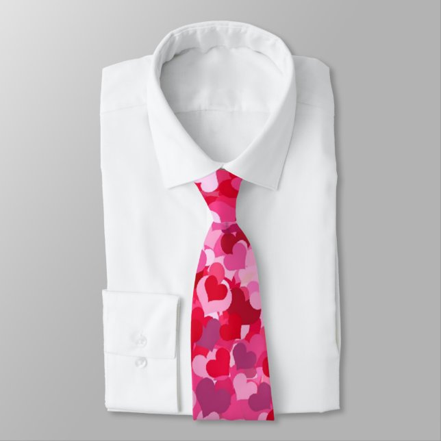 Corbata Corazones de confeti rojos y rosados (Atado)