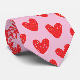 Corbata Corazones de Garabato Dibujados a Mano Rojo Patrón