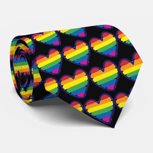 Corbata Corazones de la bandera arcoiris del Orgullo Gay (Enrollado)