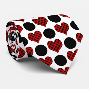 Corbata Corazones de Lunares Rojos y Patrón de Círculos Ne