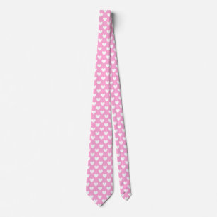 Corbata Corazones de polka blanca en el algodón dulce rosa