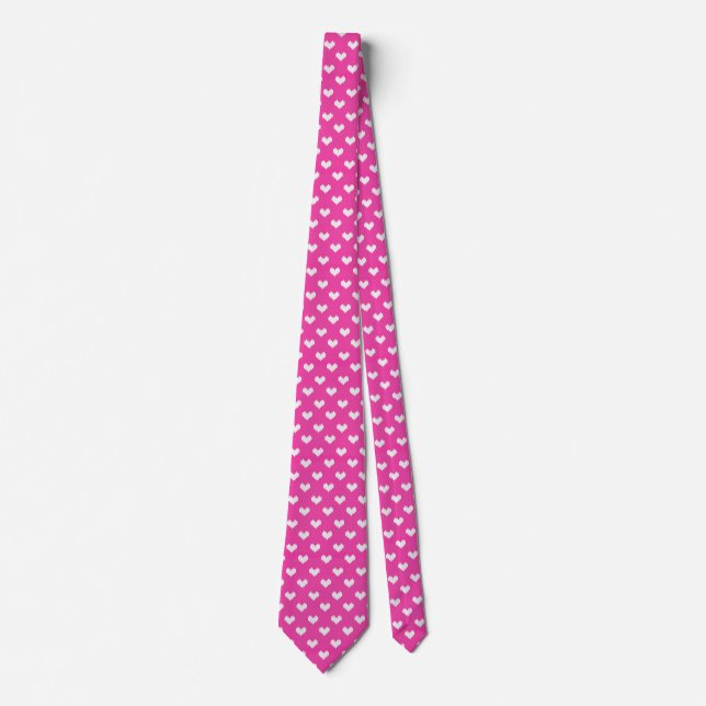 Corbata Corazones de Punto Rosa Girly Fuchsia (Anverso)