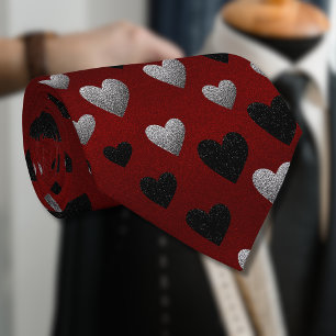 Corbata Corazones de Purpurina Plateada y Negra de San Val