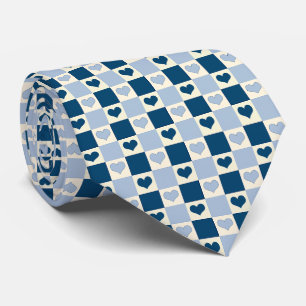 Corbata Corazones de tablero de ajedrez en azul oscuro, az