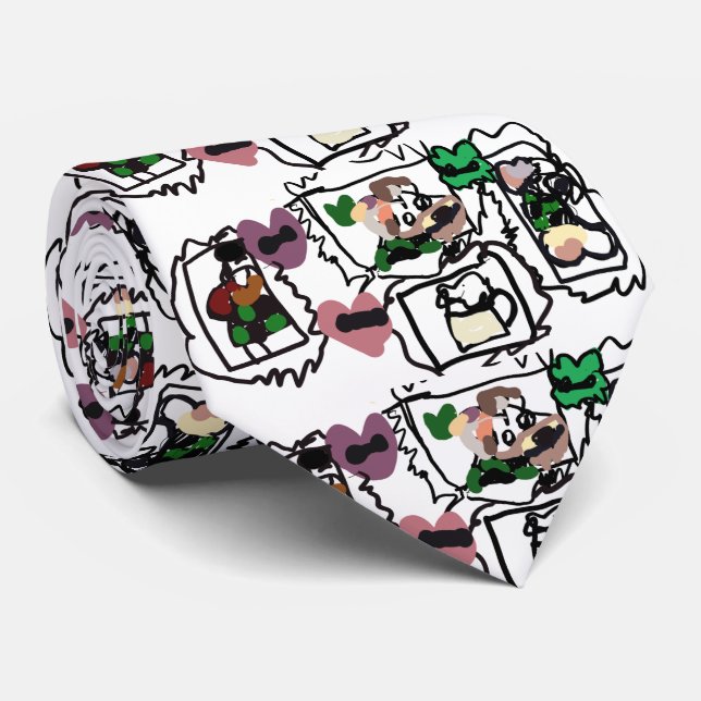 Corbata corazones de terrier escocés y verde  (Enrollado)