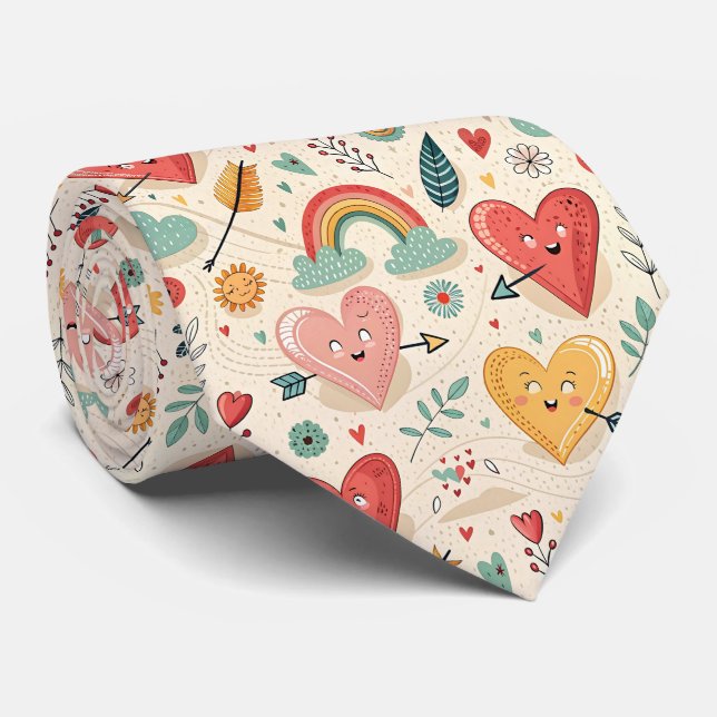 Corbata Corazones felices - Modelo El día de San Valentín  (Enrollado)