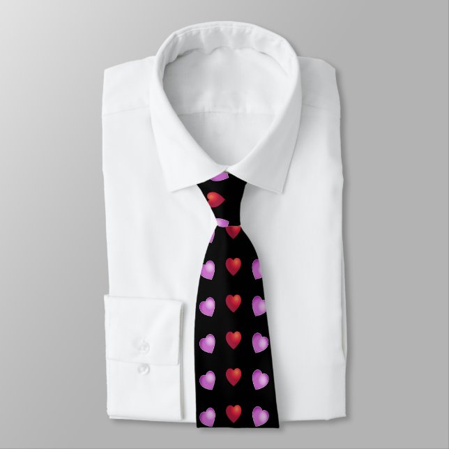 Corbata Corazones Lindos y Juguetones sobre NEGRO (Atado)