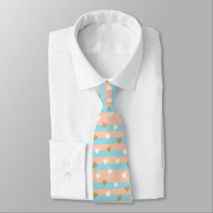 Corbata Corazones pastel con raya y dorado brillante