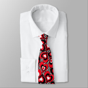 Corbata Corazones, rojo, negro, blanco