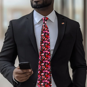 Corbata Corazones rojos rosados negros Patrón de amor