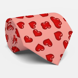 Corbata Corazones rojos simples sobre patrón rosa