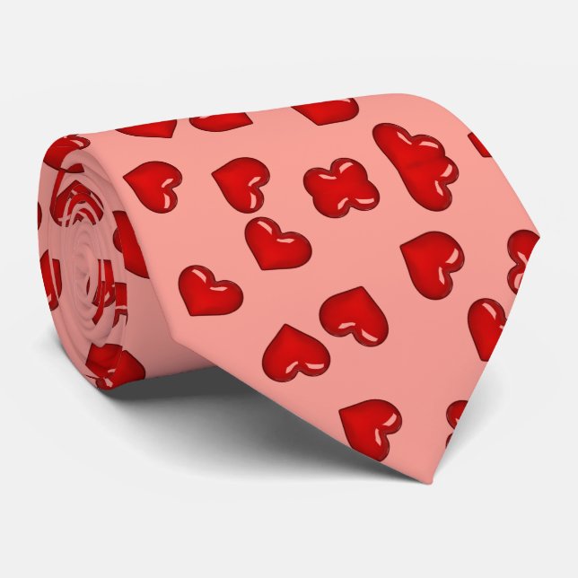 Corbata Corazones rojos simples sobre patrón rosa (Enrollado)