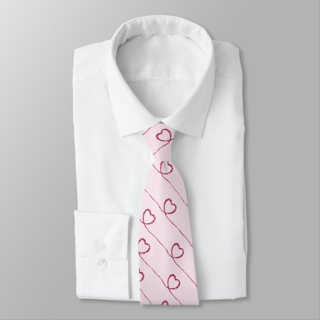 Corbata Corazones rosados en rosa pálido (Atado)