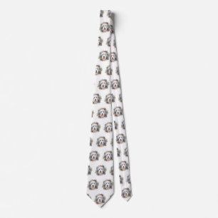 Corbata Corona de Navidad de Old English Sheepdog Cachorro