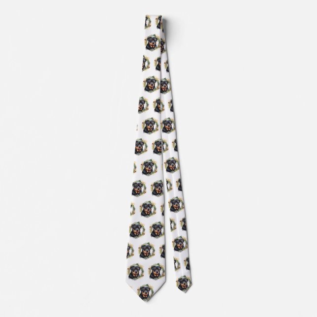 Corbata Corona de Navidad de Rottweiler Perro Festivo (Anverso)