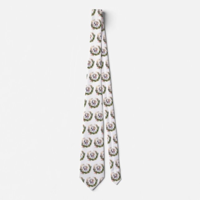 Corbata Corona de Navidad de Setter Inglés Perrito Festivo (Anverso)