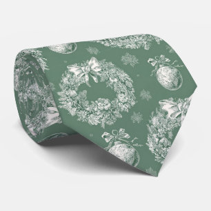 Corbata Corona de Navidad Verde Salvia Toile Marfil Copos